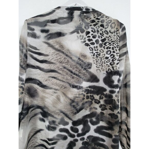 Michael Tyler Womens Animal Print Sheer Tunic Top Small Long Sleeve Button-Front - Picture 3 of 8